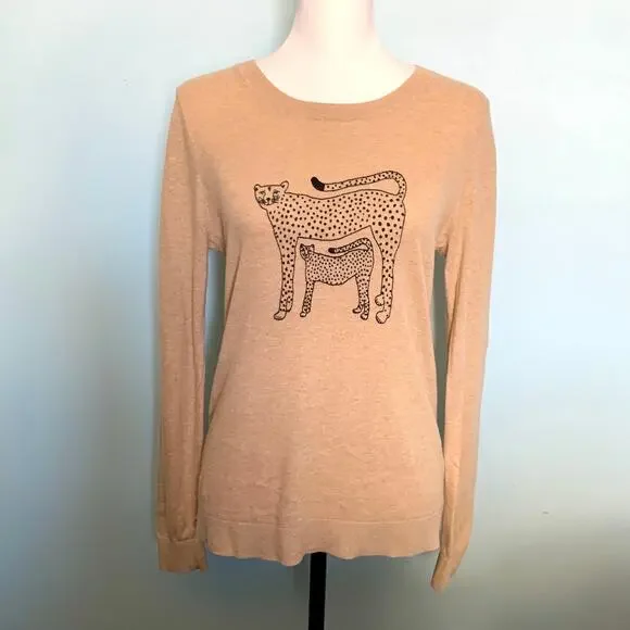 J. Crew Factory Embroidered Cheetah Teddie Sweater Size Small - Picture 7 of 9